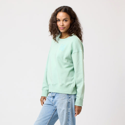 Light green seafoam Ex-Boyfriend love sweatshirt made of 100% cotton fleece with 'Love' graphic printed at left chest - Cute womens sweatshirts by Kerri Rosenthal