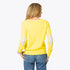 Patchwork crewneck yellow sweater with imperfect heart elbow patches cotton cashmere blend - Cute women's sweaters by Kerri Rosenthal