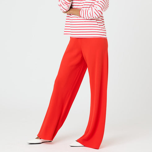 Red Ali Pant 100% poly crepe with embroidered heart patch detail in contrast color - Cute women's pants by Kerri Rosenthal