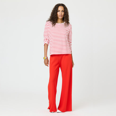 Red Ali Pant 100% poly crepe with embroidered heart patch detail in contrast color - Cute women's pants by Kerri Rosenthal