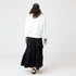 Black Athena Silk Ruffle Long Maxi Skirt with tiered design and slight side-slit - Cute women's skirts by Kerri Rosenthal