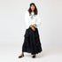 Athena Maxi Silk Black Skirt With Delicate Ruffles And 3 Tiered Shape 100% Silk Sandwash - Cute designer long skirts by Kerri Rosenthal