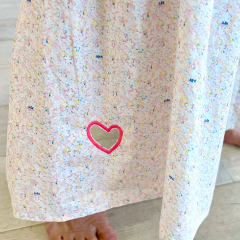 Multi gabrielle sweetie pie skirt 100% cotton with 3 tiered Heart embroidery with cutout at wearers right hem - Cute womens maxi skirts by Kerri Rosenthal