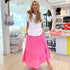 Gabrielle eyelet neon pink maxi skirt made of 100% cotton poplin with 3 tiered Embroidered heart - Cute women's maxi skirts by Kerri Rosenthal