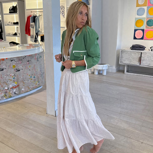 Olive green morgan beau-lero 100% cotton canvas jacket with Puff shoulder and heart embroidery in contrast color at back - Cute womens jackets by Kerri Rosenthal