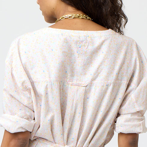 Multi evelyn sweetie pie midi dress 100% cotton with buttons at center front bodice, smocked waist and self ties - Cute womens midi dresses by Kerri Rosenthal