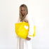 Bright sunshine yellow imperfect heart cotton canvas tote bag by Kerri Rosenthal