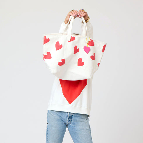 Lover white tote with all-over imperfect heart pink print 100% cotton canvas tote - Cute designer totes by Kerri Rosenthal