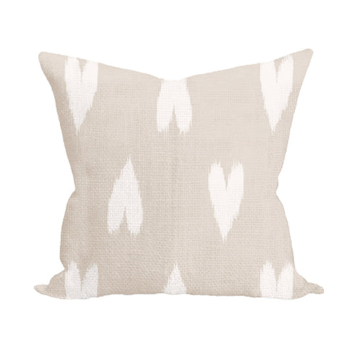 Multicolor heart Ikat cute square decorative throw pillow in linen by Kerri Rosenthal
