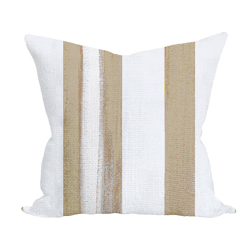 Sand positano stripe throw pillow made with the finest Belgian linen and cotton linen - Unique decorative throw pillow for modern living room decor by Kerri Rosenthal