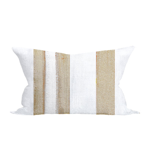 Sand positano stripe throw pillow made with the finest Belgian linen and cotton linen - Unique decorative throw pillow for modern living room decor by Kerri Rosenthal