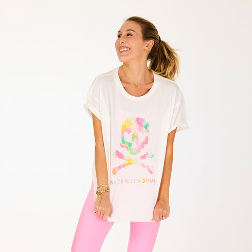 SoulCycle x KR tommy made with soul white tee 100% cotton with graphic screen printed - Cute womens tees by Kerri Rosenthal