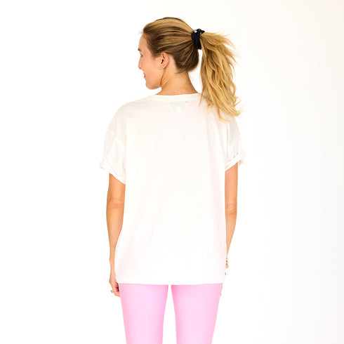 SoulCycle x KR tommy made with soul white tee 100% cotton with graphic screen printed - Cute womens tees by Kerri Rosenthal