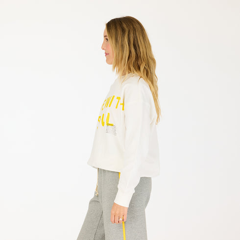 SoulCycle x KR Ex-boyfriend made with soul white sweatshirt 100% cotton fleece - Cute womens sweatshirts by Kerri Rosenthal