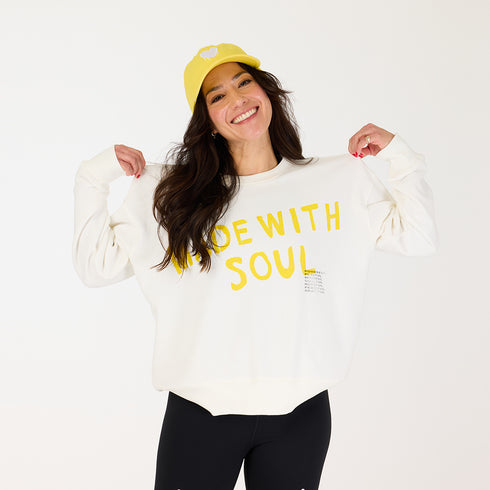 SoulCycle x KR Ex-boyfriend made with soul white sweatshirt 100% cotton fleece - Cute womens sweatshirts by Kerri Rosenthal