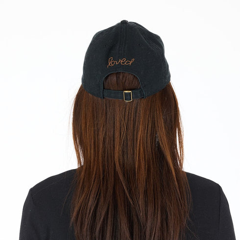 KR Imperfect heart black baseball cap hat with brown heart patch made from 100% cotton and adjustable strap - Shop Cute heart baseball caps by Kerri Rosenthal