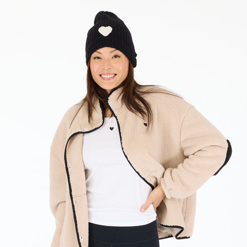 Love black beanie in a cotton-cashmere blend with a white heart patch - Shop cute women’s beanies hats by Kerri Rosenthal