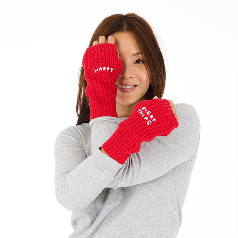 Happy everything red smittens fingerless gloves made from a soft cotton-cashmere blend - Shop cute women’s mittens and gloves by Kerri Rosenthal