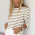 The KR white camel stripe long-sleeve tee in 100% cotton jersey with a heart embroidery patch - Shop cute women's tees by Kerri Rosenthal