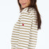 The KR white camel stripe long-sleeve tee in 100% cotton jersey with a heart embroidery patch - Shop cute women's tees by Kerri Rosenthal