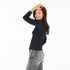 Black cotton jersey long sleeve tee with contrast heart embroidery