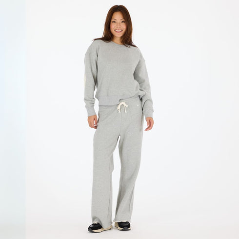Grey wide-leg sweatpants in 100% cotton fleece with elastic waist and embroidered heart - Cute women's sweatpants by Kerri Rosenthal