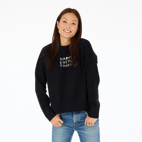 Boyfriend happy everything black sweater made from a cotton-cashmere blend with long sleeves - Shop women's designer sweaters by Kerri Rosenthal