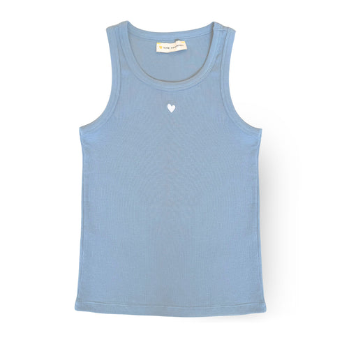 KR blue tank top with tiny white heart - Cute women's tank tops by Kerri Rosenthal