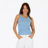 KR blue tank with white tiny embroidered heart with crew neck and sleeveless - Cute designer women's tank tops by Kerri Rosenthal