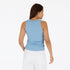 KR blue tank with white tiny embroidered heart with crew neck and sleeveless - Cute designer women's tank tops by Kerri Rosenthal