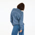Casual knit cardigan in blue with tonal smiley graphic and elbow patch accents
