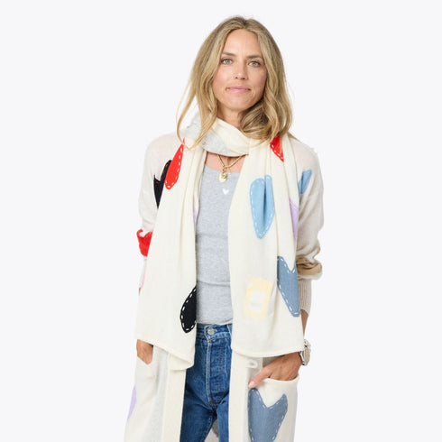 Zero waste natural scarf made from 100% featherweight cashmere with imperfect heart patches - Cute women's scarves by Kerri Rosenthal