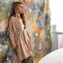 Cali fringe camel open-front long cardigan coat in 100% cashmere with drippy heart stitching - Cute women's long cardigan coats by Kerri Rosenthal