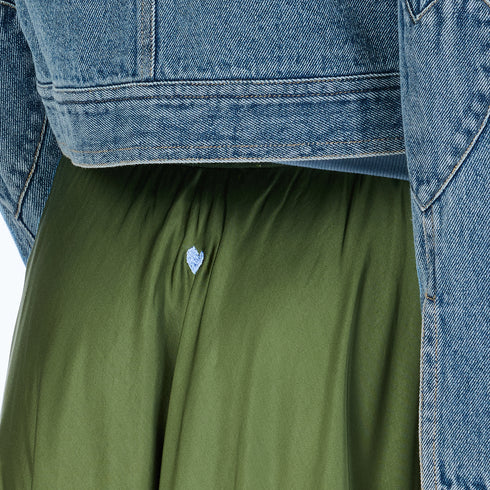 Ali contrast green maxi skirt with tiny embroidered imperfect heart detail - Cute women's maxi skirts by Kerri Rosenthal