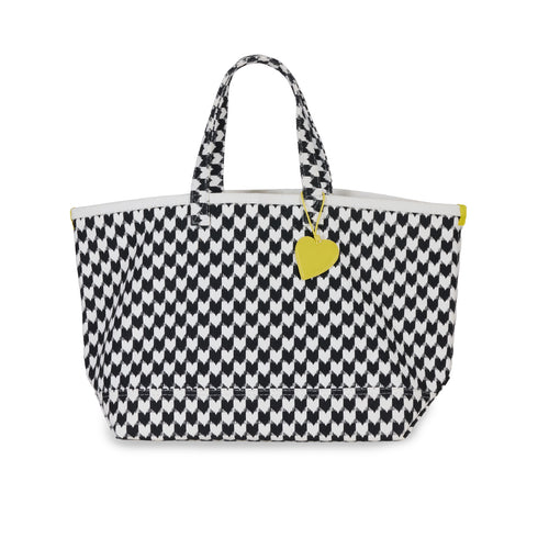 KR heart on black and white check tote in 100% cotton canvas with a heart charm and inside pockets - Shop cute women's tote bags by Kerri Rosenthal