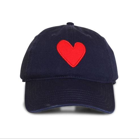 Navy blue cotton baseball cap hat with unique Imperfect heart patch and an adjustable belts.