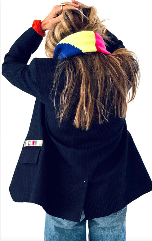 Love Brigade multicolor cashmere scarf, features heart love intarsia and fringe on each end - Cute women's scarves by Kerri Rosenthal