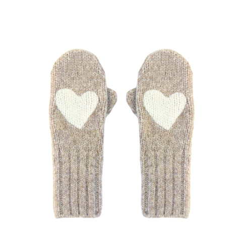 Patch camel mittens in the softest baby alpaca with Kerri's iconic imperfect heart patch - Shop cute women’s mittens by Kerri Rosenthal