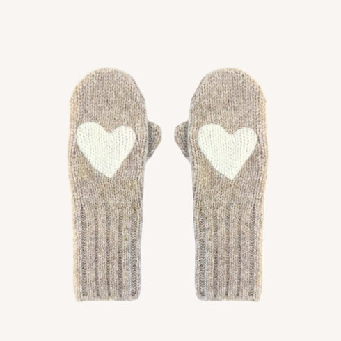 Patch camel mittens in the softest baby alpaca with Kerri's iconic imperfect heart patch - Shop cute women’s mittens by Kerri Rosenthal