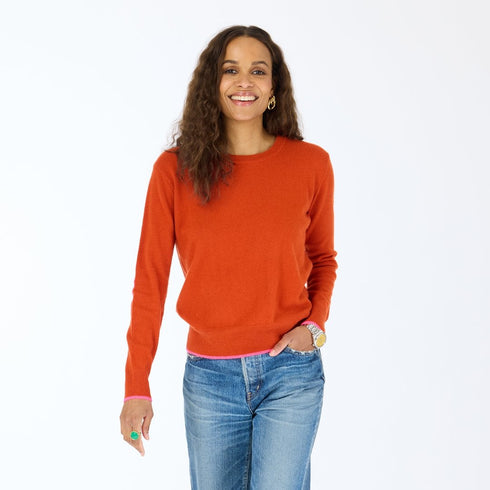 The heart elbow patchwork pullover rust orange red 100% cashmere sweater - Shop cute women’s sweaters by Kerri Rosenthal
