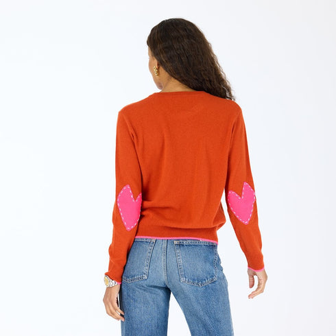 The heart elbow patchwork pullover rust orange red 100% cashmere sweater - Shop cute women’s sweaters by Kerri Rosenthal