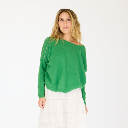 Green camille love Is all around you sweater 100% featherweight cashmere with cuff sleeve - Cute women's sweaters by Kerri Rosenthal