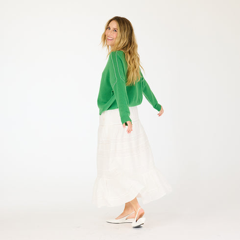 Green camille love Is all around you sweater 100% featherweight cashmere with cuff sleeve - Cute women's sweaters by Kerri Rosenthal