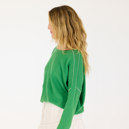 Green camille love Is all around you sweater 100% featherweight cashmere with cuff sleeve - Cute women's sweaters by Kerri Rosenthal