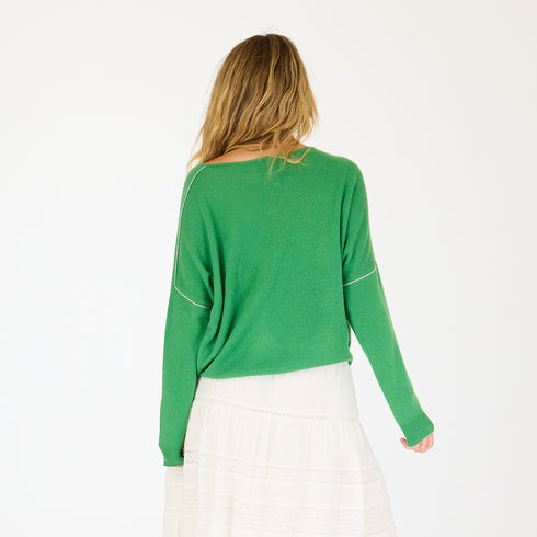 Green camille love Is all around you sweater 100% featherweight cashmere with cuff sleeve - Cute women's sweaters by Kerri Rosenthal