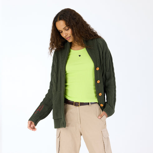 The KR citron green ribbed tank top is made from a cotton blend with a tiny contrast embroidered heart - Shop cute women’s tank tops by Kerri Rosenthal