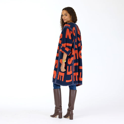 Blankie Love Lesson indigo blue reversible cardigan is made from a cotton and cashmere blend with an open front - Shop women’s cardigans by Kerri Rosenthal