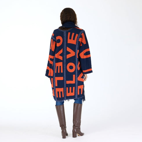 Blankie Love Lesson indigo blue reversible cardigan is made from a cotton and cashmere blend with an open front - Shop women’s cardigans by Kerri Rosenthal