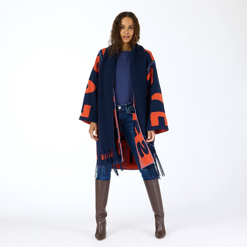 Blankie Love Lesson indigo blue reversible cardigan is made from a cotton and cashmere blend with an open front - Shop women’s cardigans by Kerri Rosenthal