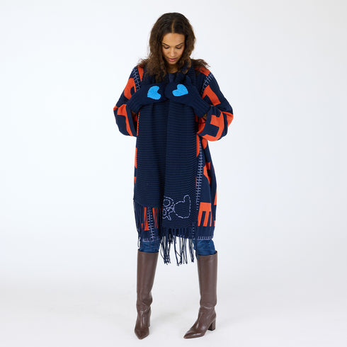 Blankie Love Lesson indigo blue reversible cardigan is made from a cotton and cashmere blend with an open front - Shop women’s cardigans by Kerri Rosenthal